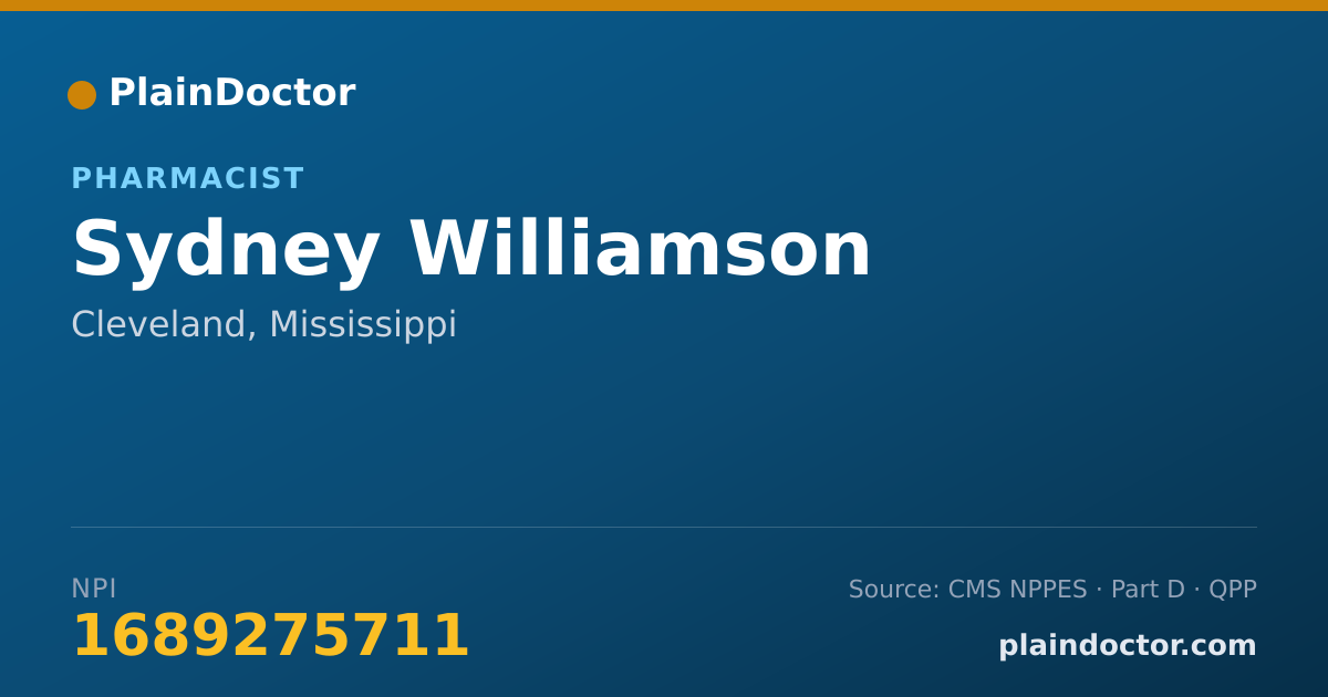 Shareable card for Sydney Williamson - Pharmacist, Cleveland, MS
