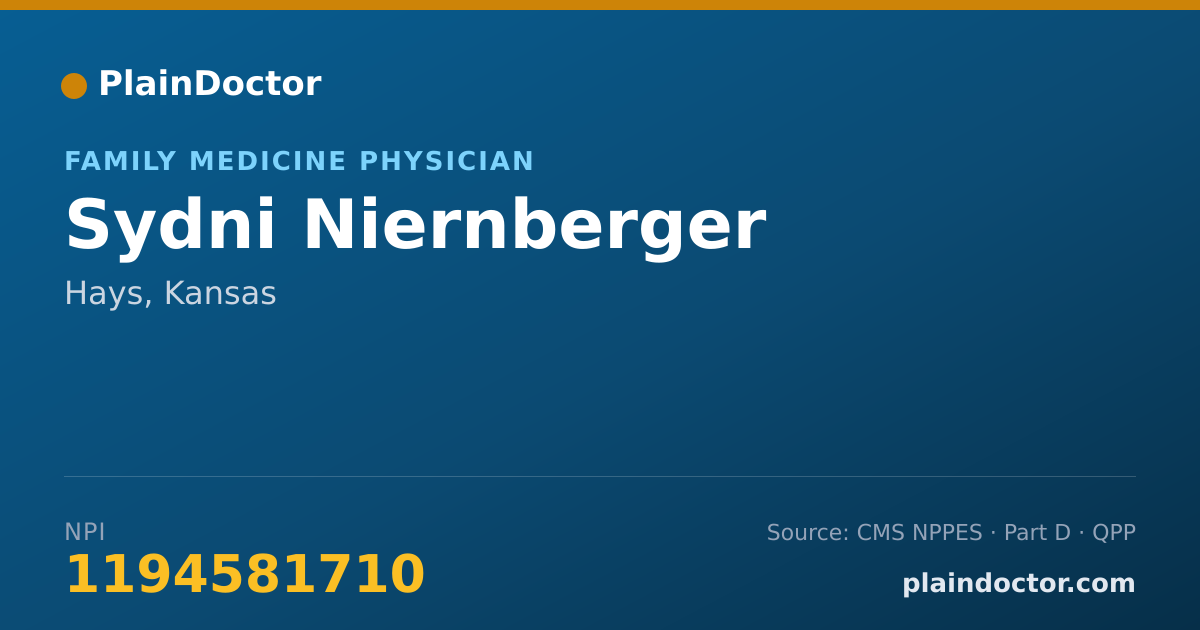 Shareable card for Sydni Niernberger - Family Medicine Physician, Hays, KS