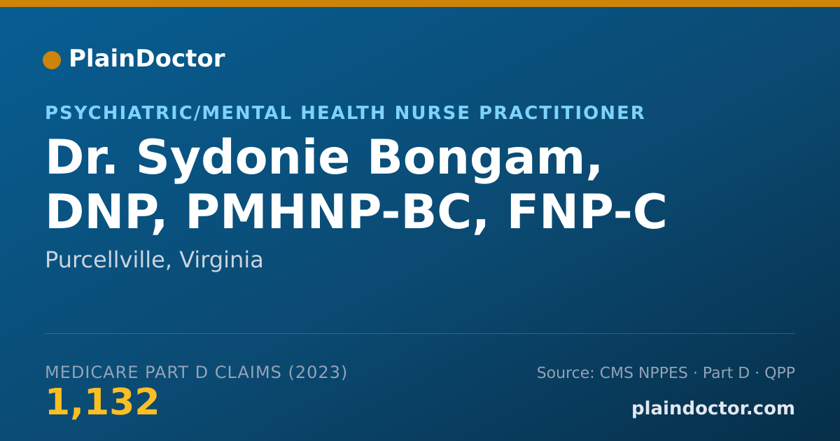 Shareable card for Sydonie Bongam, DNP, PMHNP-BC, FNP-C - Psychiatric/Mental Health Nurse Practitioner, Purcellville, VA