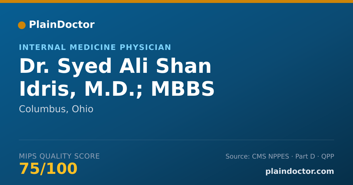 Shareable card for Syed Ali Shan Idris, M.D.; MBBS - Internal Medicine Physician, Columbus, OH