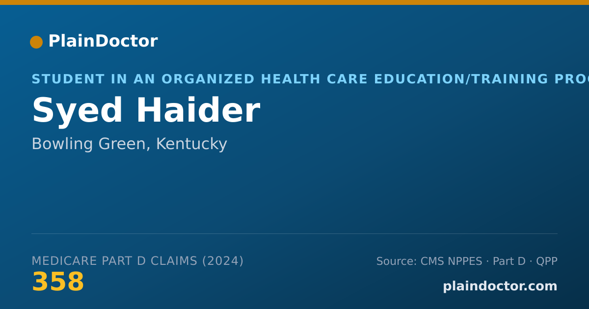 Shareable card for Syed Haider - Student in an Organized Health Care Education/Training Program, Bowling Green, KY