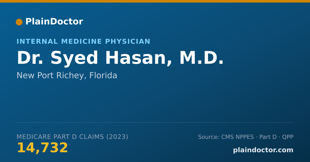 Shareable card for Syed Hasan, M.D. - Internal Medicine Physician, New Port Richey, FL