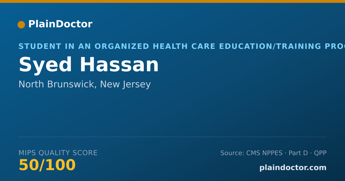 Shareable card for Syed Hassan - Student in an Organized Health Care Education/Training Program, North Brunswick, NJ