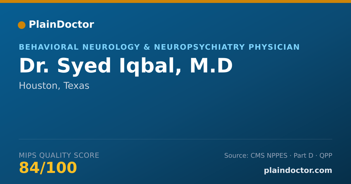 Shareable card for Syed Iqbal, M.D - Behavioral Neurology & Neuropsychiatry Physician, Houston, TX
