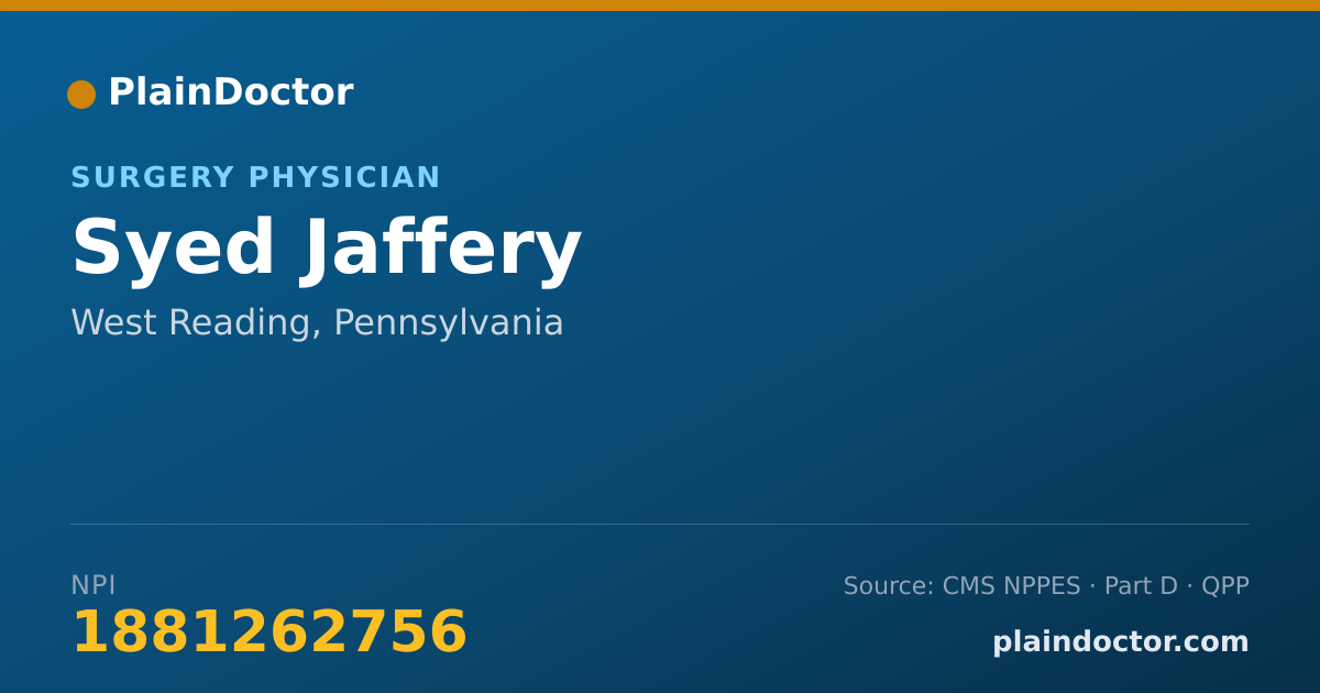 Shareable card for Syed Jaffery - Surgery Physician, West Reading, PA