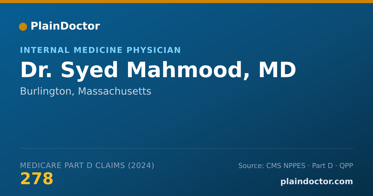 Shareable card for Syed Mahmood, MD - Internal Medicine Physician, Burlington, MA