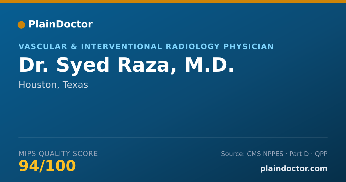 Shareable card for Syed Raza, M.D. - Vascular & Interventional Radiology Physician, Houston, TX
