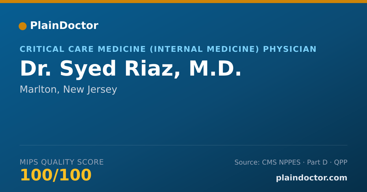 Shareable card for Syed Riaz, M.D. - Critical Care Medicine (Internal Medicine) Physician, Marlton, NJ