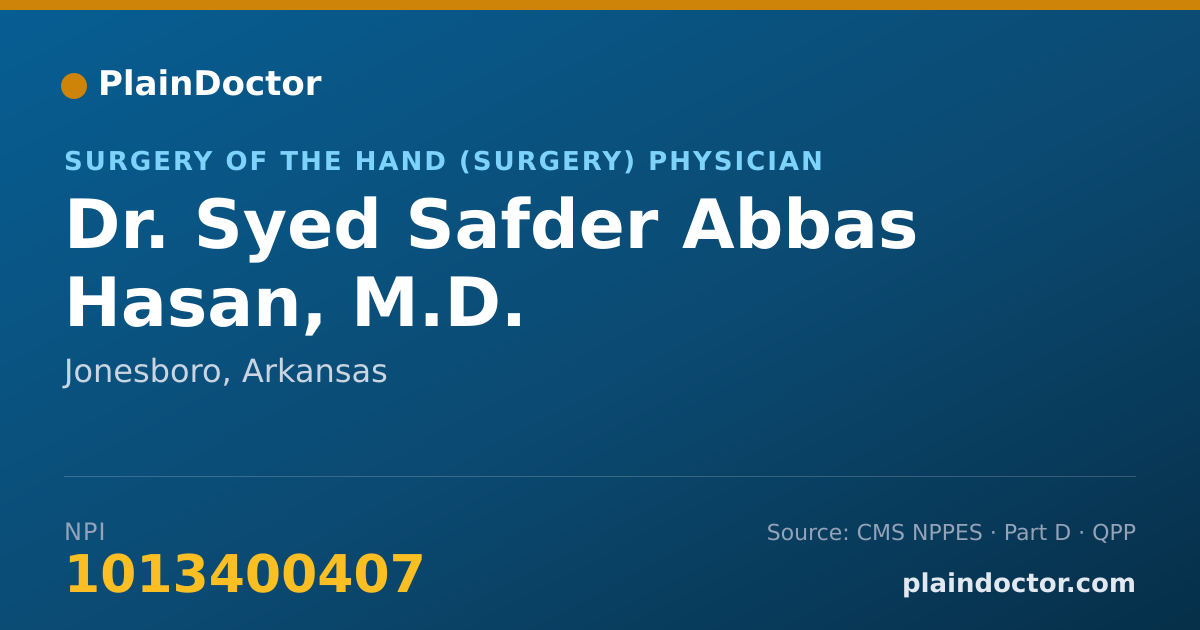 Shareable card for Syed Safder Abbas Hasan, M.D. - Surgery of the Hand (Surgery) Physician, Jonesboro, AR