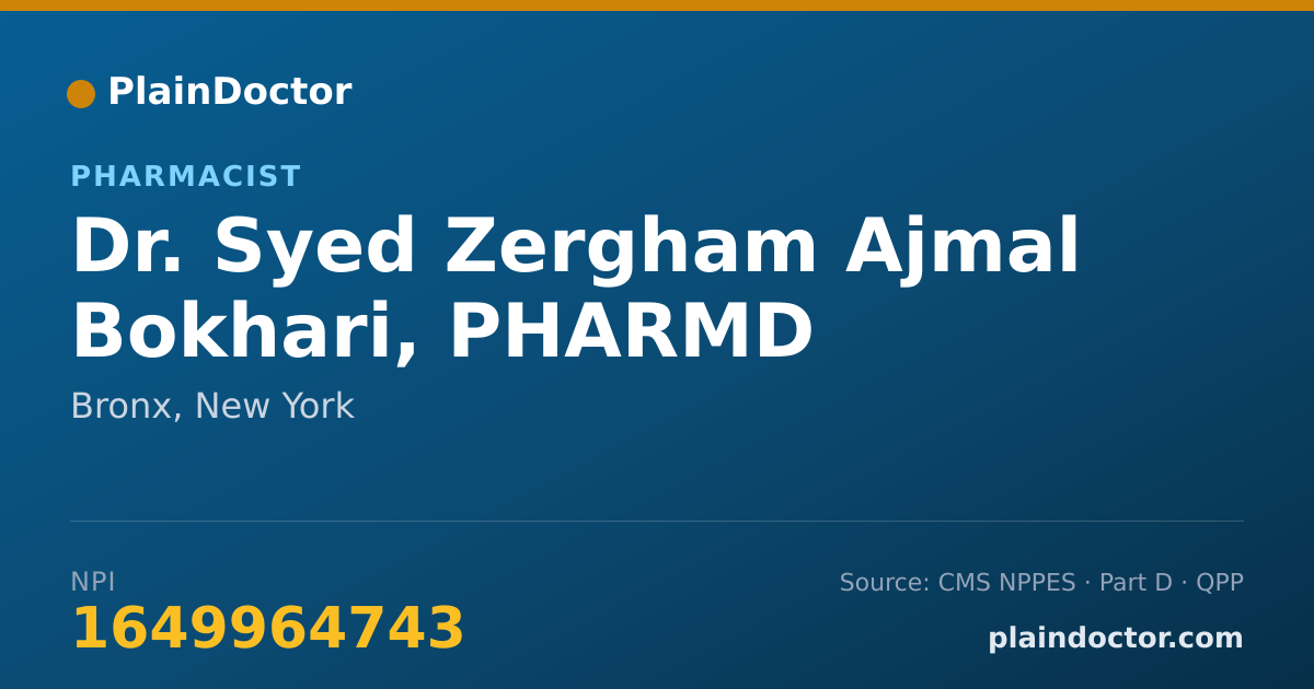 Shareable card for Syed Zergham Ajmal Bokhari, PHARMD - Pharmacist, Bronx, NY