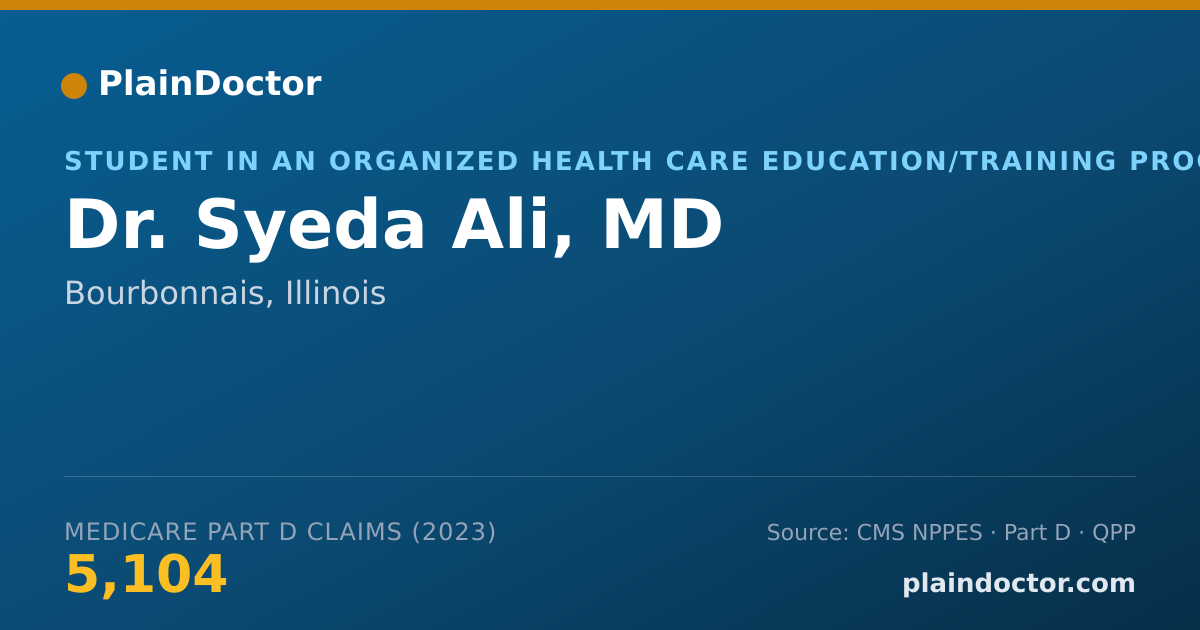Shareable card for Syeda Ali, MD - Student in an Organized Health Care Education/Training Program, Bourbonnais, IL