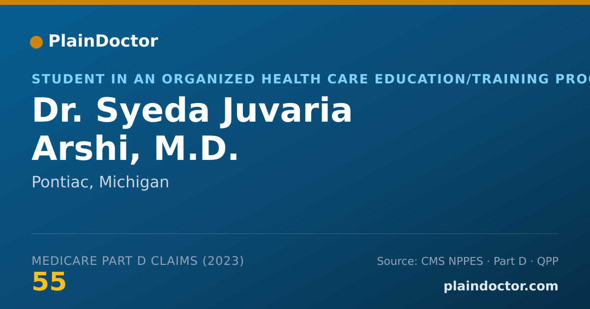Shareable card for Syeda Juvaria Arshi, M.D. - Student in an Organized Health Care Education/Training Program, Pontiac, MI
