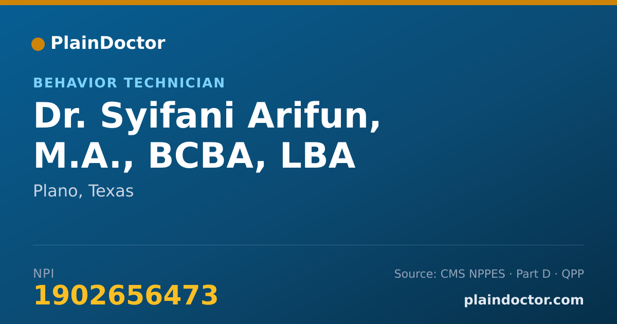 Shareable card for Syifani Arifun, M.A., BCBA, LBA - Behavior Technician, Plano, TX