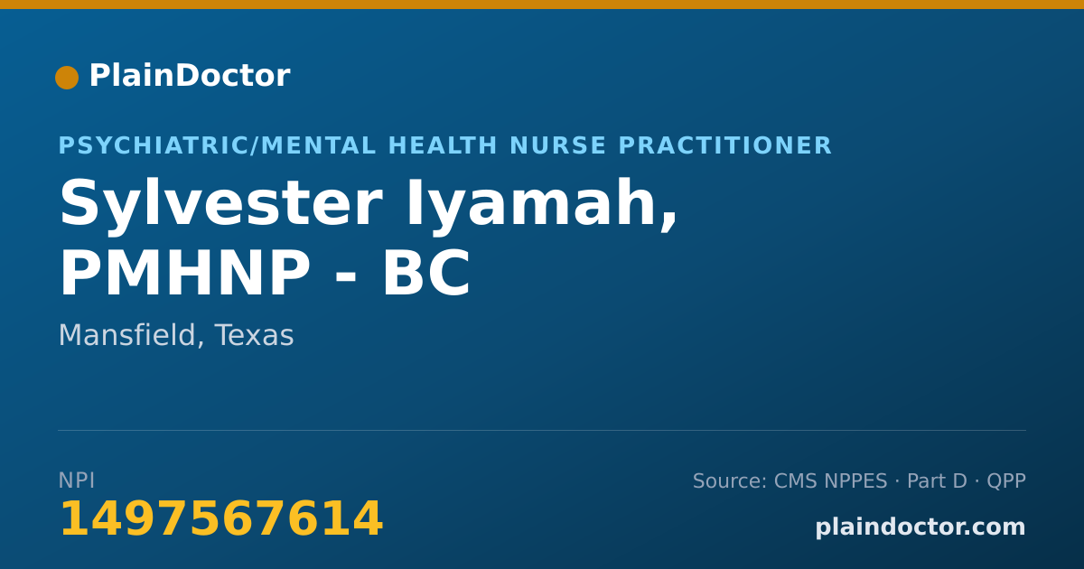 Shareable card for Sylvester Iyamah, PMHNP - BC - Psychiatric/Mental Health Nurse Practitioner, Mansfield, TX