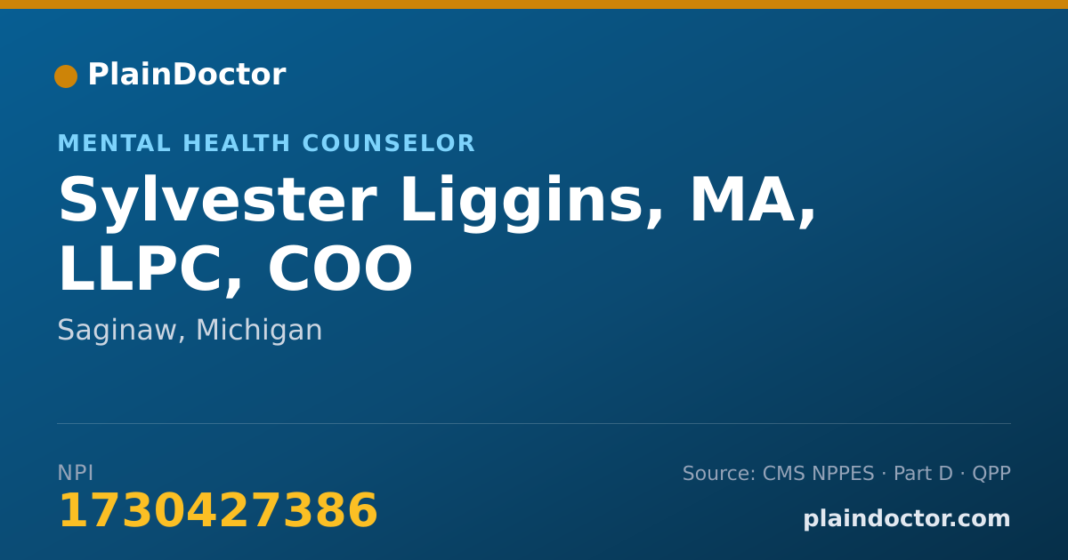 Shareable card for Sylvester Liggins, MA, LLPC, COO - Mental Health Counselor, Saginaw, MI