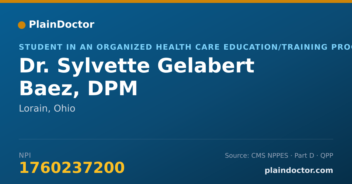Shareable card for Sylvette Gelabert Baez, DPM - Student in an Organized Health Care Education/Training Program, Lorain, OH