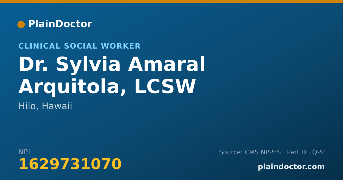 Shareable card for Sylvia Amaral Arquitola, LCSW - Clinical Social Worker, Hilo, HI