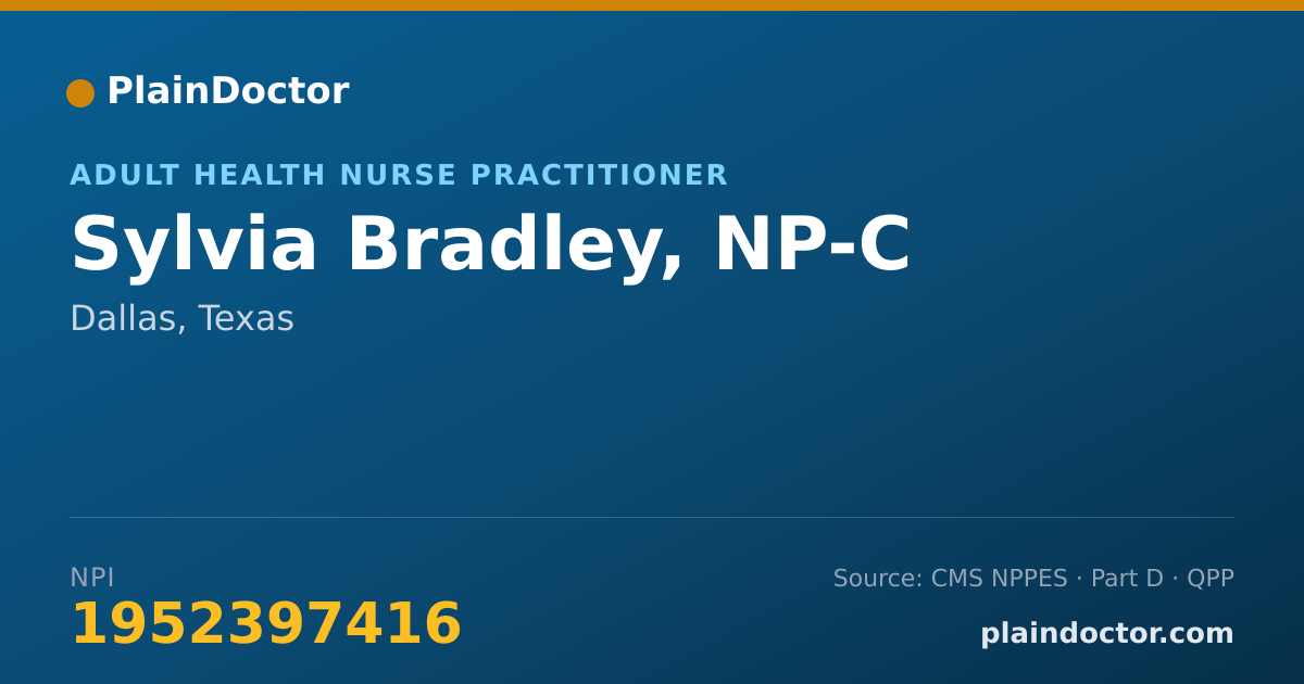 Shareable card for Sylvia Bradley, NP-C - Adult Health Nurse Practitioner, Dallas, TX