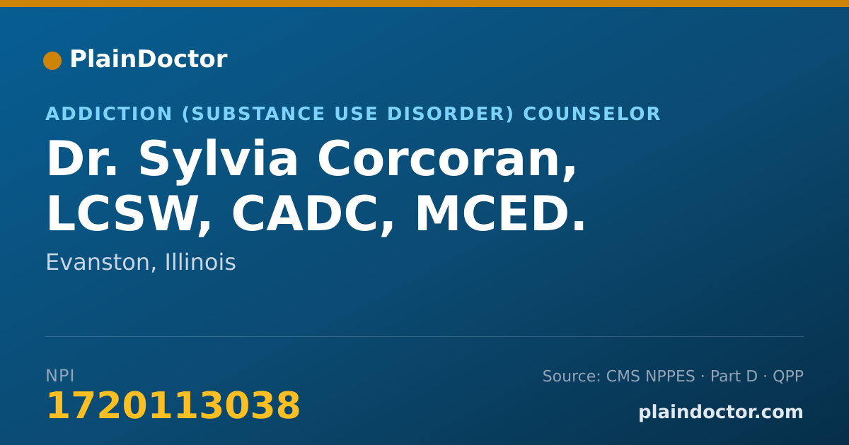 Shareable card for Sylvia Corcoran, LCSW, CADC, MCED. - Addiction (Substance Use Disorder) Counselor, Evanston, IL