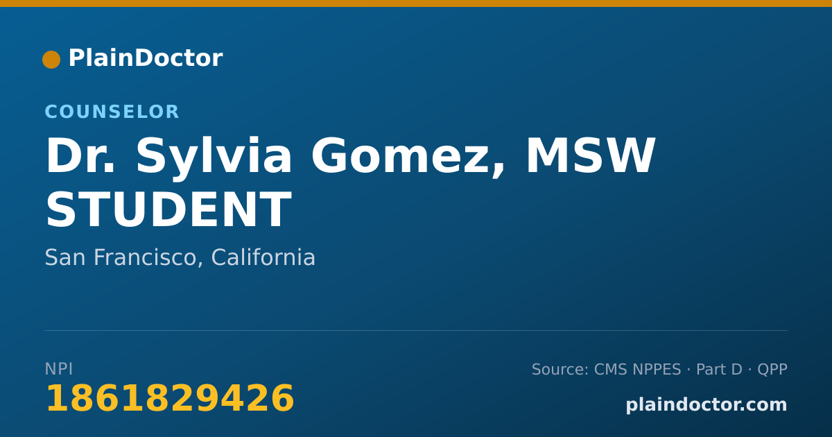 Shareable card for Sylvia Gomez, MSW STUDENT - Counselor, San Francisco, CA