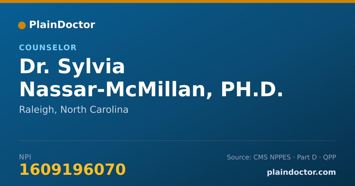 Shareable card for Sylvia Nassar-McMillan, PH.D. - Counselor, Raleigh, NC
