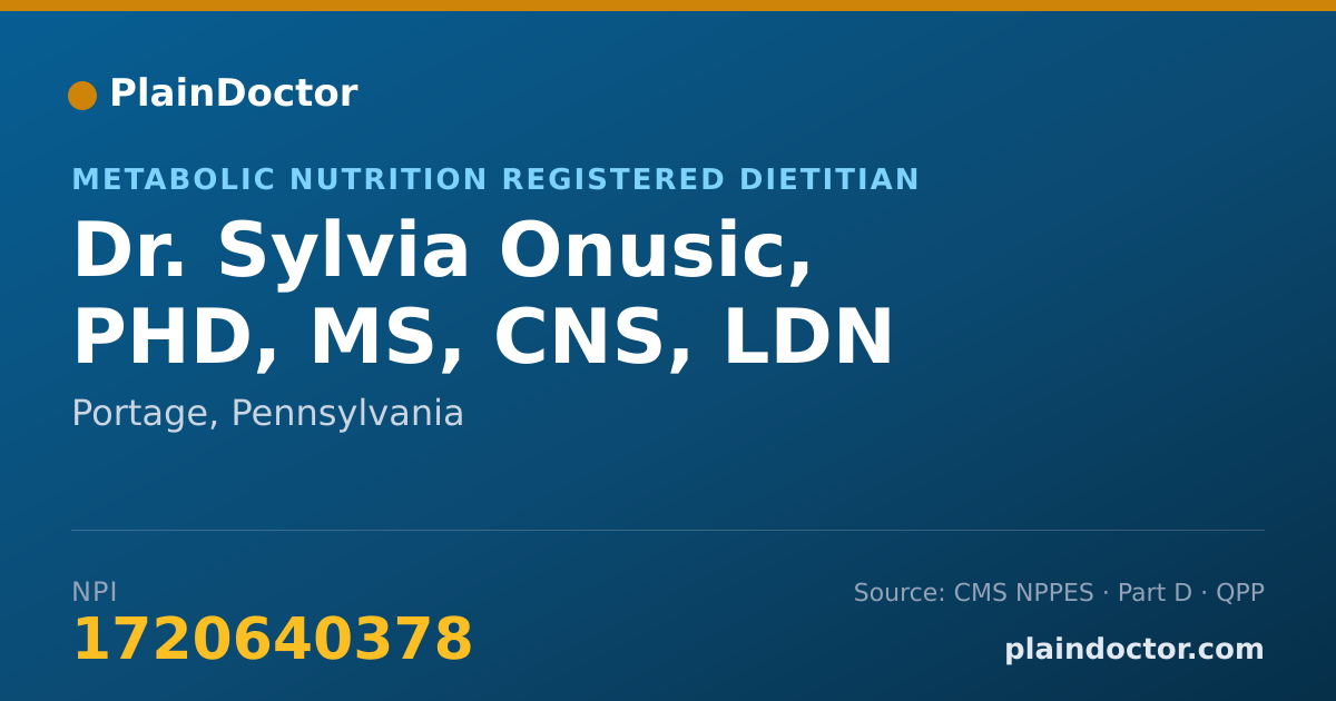Shareable card for Sylvia Onusic, PHD, MS, CNS, LDN - Metabolic Nutrition Registered Dietitian, Portage, PA