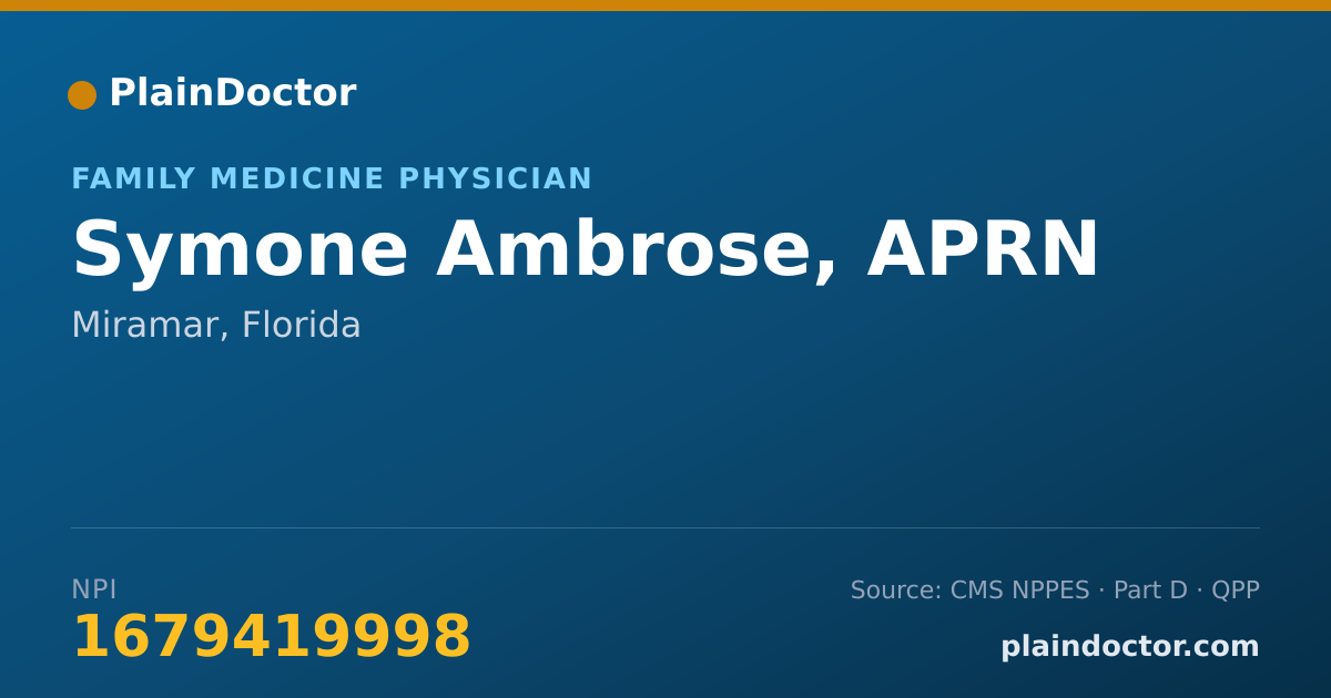 Shareable card for Symone Ambrose, APRN - Family Medicine Physician, Miramar, FL
