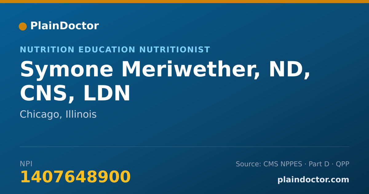 Shareable card for Symone Meriwether, ND, CNS, LDN - Nutrition Education Nutritionist, Chicago, IL