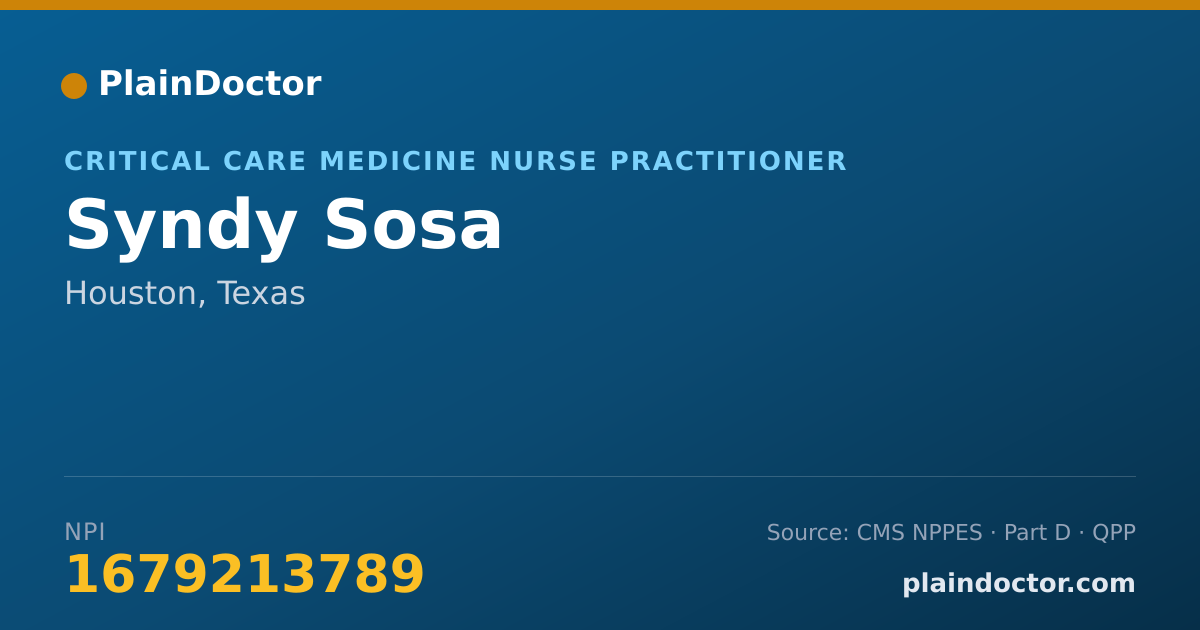 Shareable card for Syndy Sosa - Critical Care Medicine Nurse Practitioner, Houston, TX