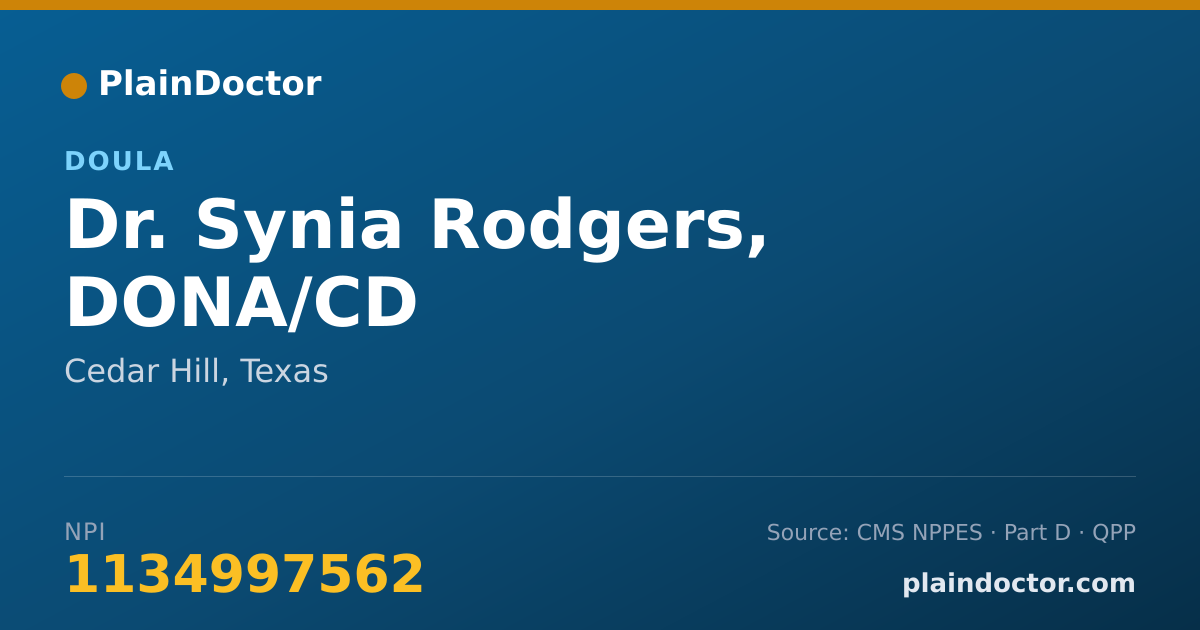Shareable card for Synia Rodgers, DONA/CD - Doula, Cedar Hill, TX