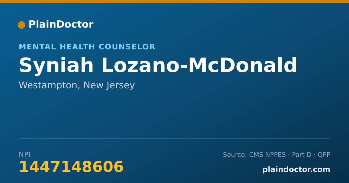 Shareable card for Syniah Lozano-McDonald - Mental Health Counselor, Westampton, NJ