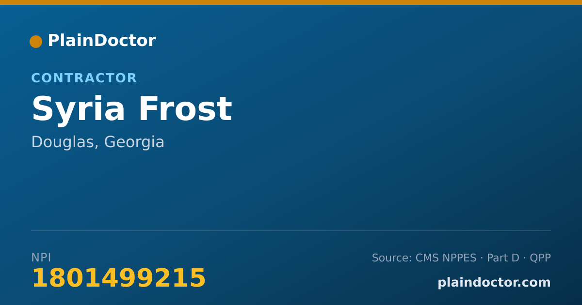 Shareable card for Syria Frost - Contractor, Douglas, GA