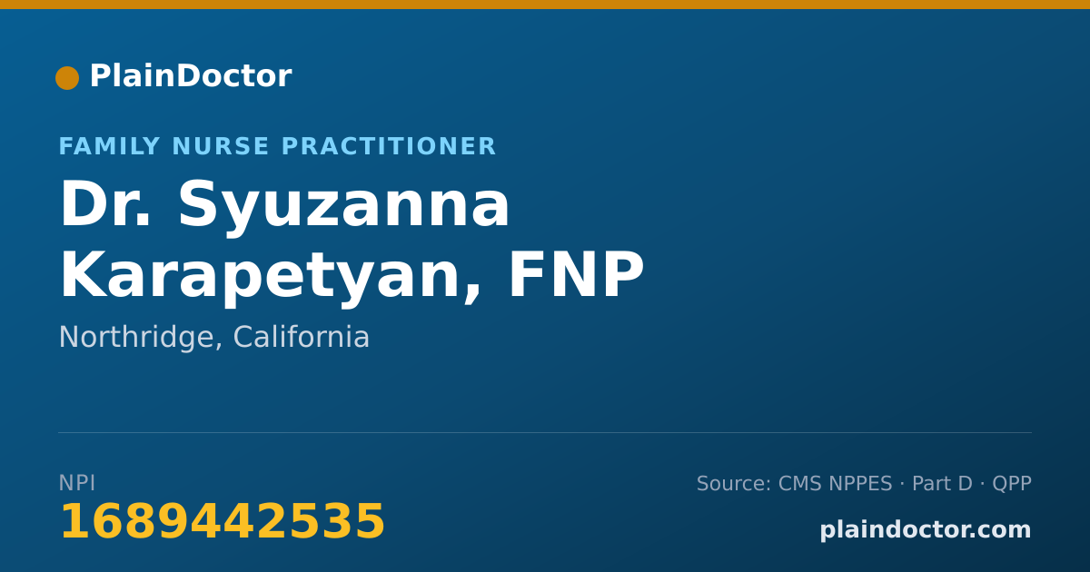 Shareable card for Syuzanna Karapetyan, FNP - Family Nurse Practitioner, Northridge, CA