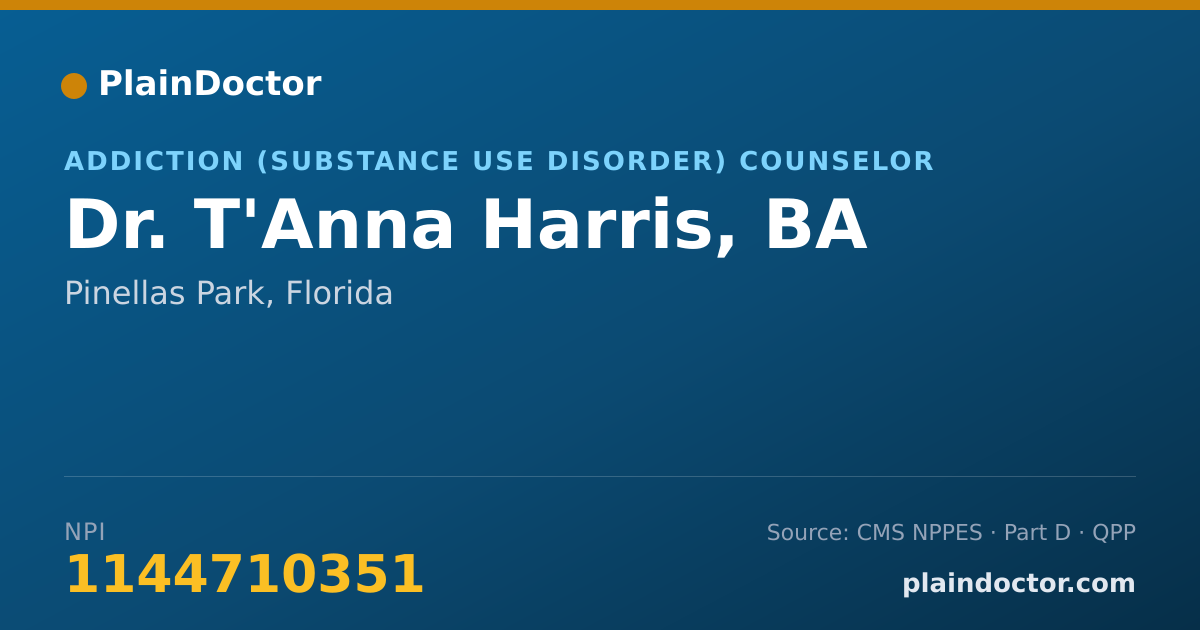 Shareable card for T'Anna Harris, BA - Addiction (Substance Use Disorder) Counselor, Pinellas Park, FL