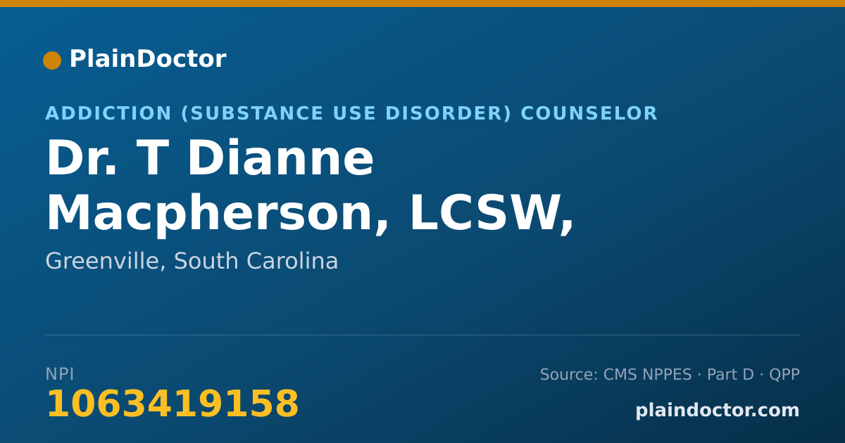 Shareable card for T Dianne Macpherson, LCSW, LISW-CP - Addiction (Substance Use Disorder) Counselor, Greenville, SC