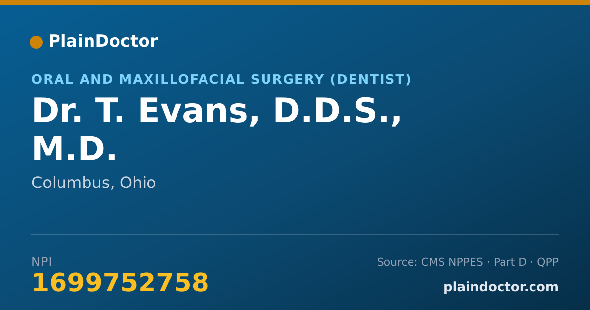 Shareable card for T. Evans, D.D.S., M.D. - Oral and Maxillofacial Surgery (Dentist), Columbus, OH