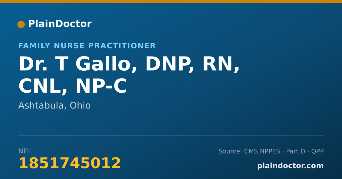 Shareable card for T Gallo, DNP, RN, CNL, NP-C - Family Nurse Practitioner, Ashtabula, OH