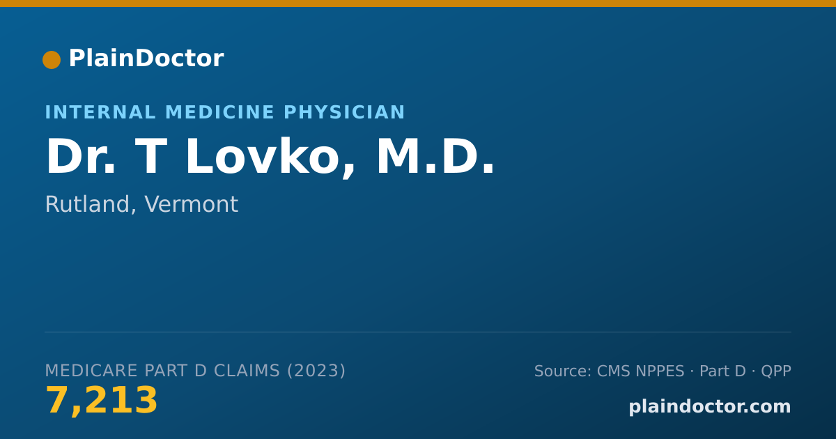 Shareable card for T Lovko, M.D. - Internal Medicine Physician, Rutland, VT