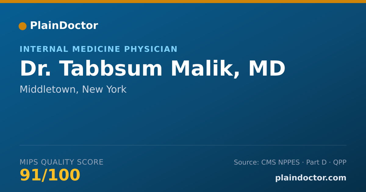 Shareable card for Tabbsum Malik, MD - Internal Medicine Physician, Middletown, NY