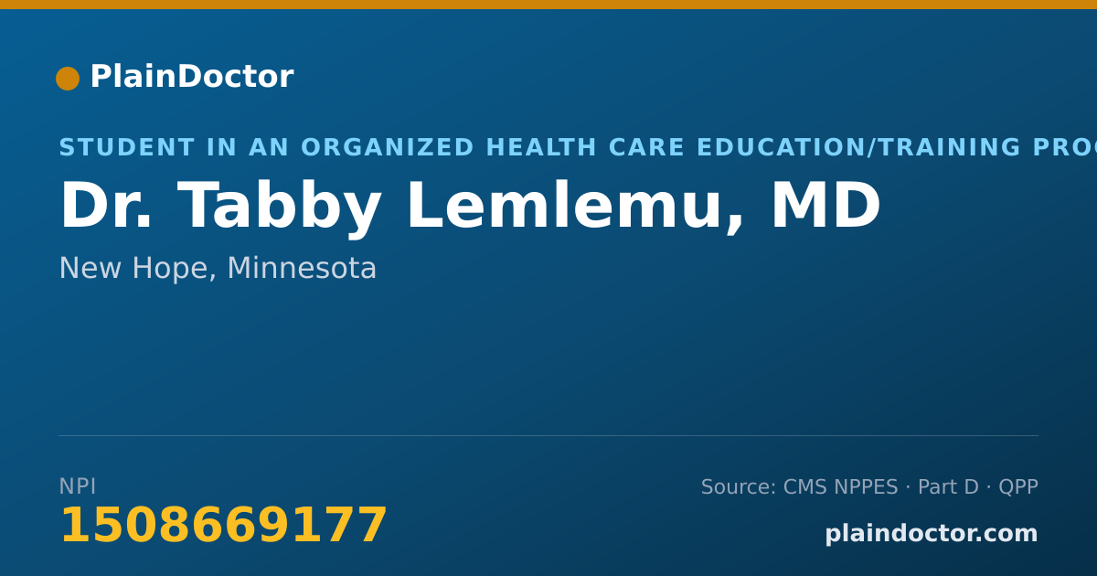 Shareable card for Tabby Lemlemu, MD - Student in an Organized Health Care Education/Training Program, New Hope, MN