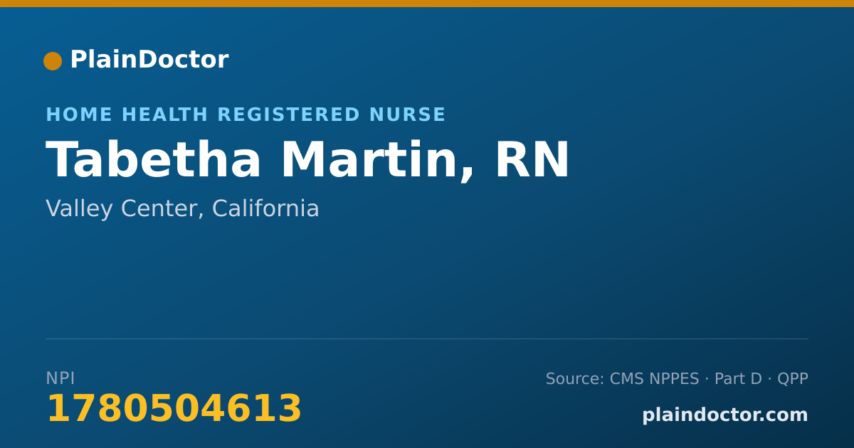 Shareable card for Tabetha Martin, RN - Registered Nurse, Valley Center, CA