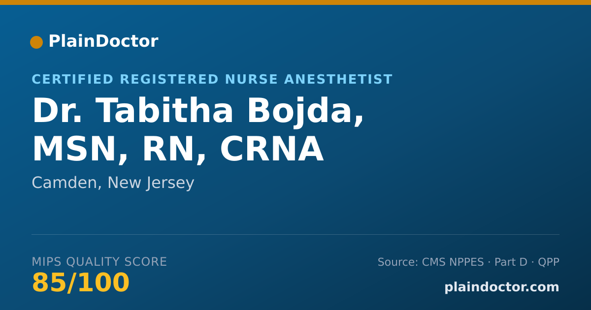 Shareable card for Tabitha Bojda, MSN, RN, CRNA - Certified Registered Nurse Anesthetist, Camden, NJ