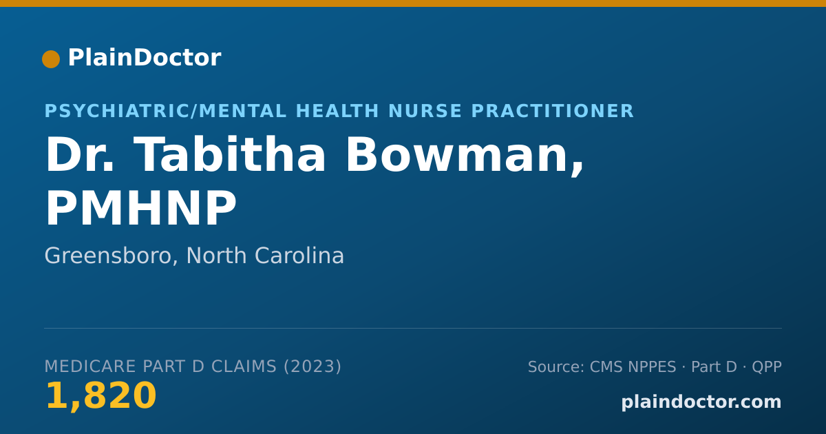 Shareable card for Tabitha Bowman, PMHNP - Psychiatric/Mental Health Nurse Practitioner, Greensboro, NC