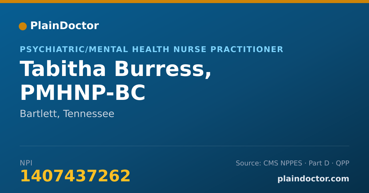 Shareable card for Tabitha Burress, PMHNP-BC - Psychiatric/Mental Health Nurse Practitioner, Bartlett, TN