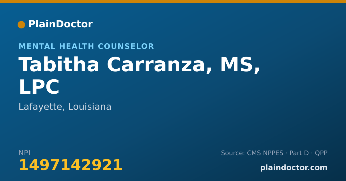Shareable card for Tabitha Carranza, MS, LPC - Mental Health Counselor, Lafayette, LA