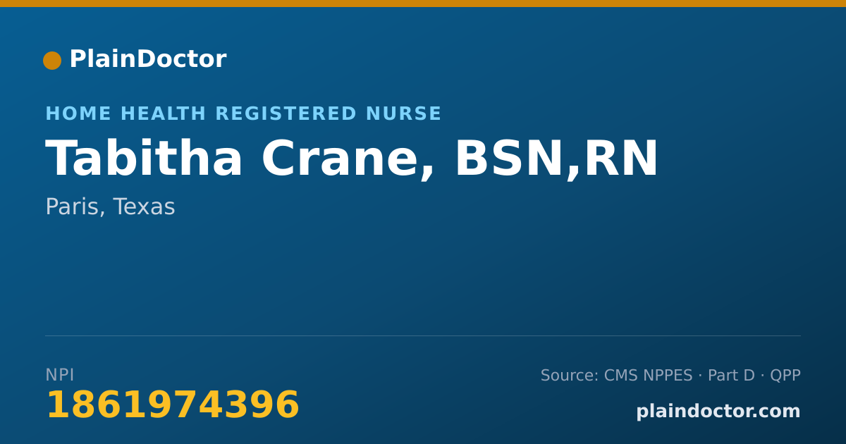 Shareable card for Tabitha Crane, BSN,RN - Home Health Registered Nurse, Paris, TX