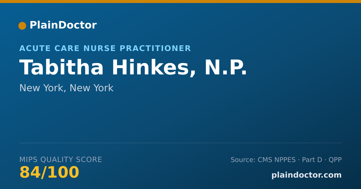 Shareable card for Tabitha Hinkes, N.P. - Acute Care Nurse Practitioner, New York, NY