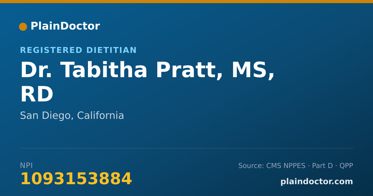 Shareable card for Tabitha Pratt, MS, RD - Registered Dietitian, San Diego, CA