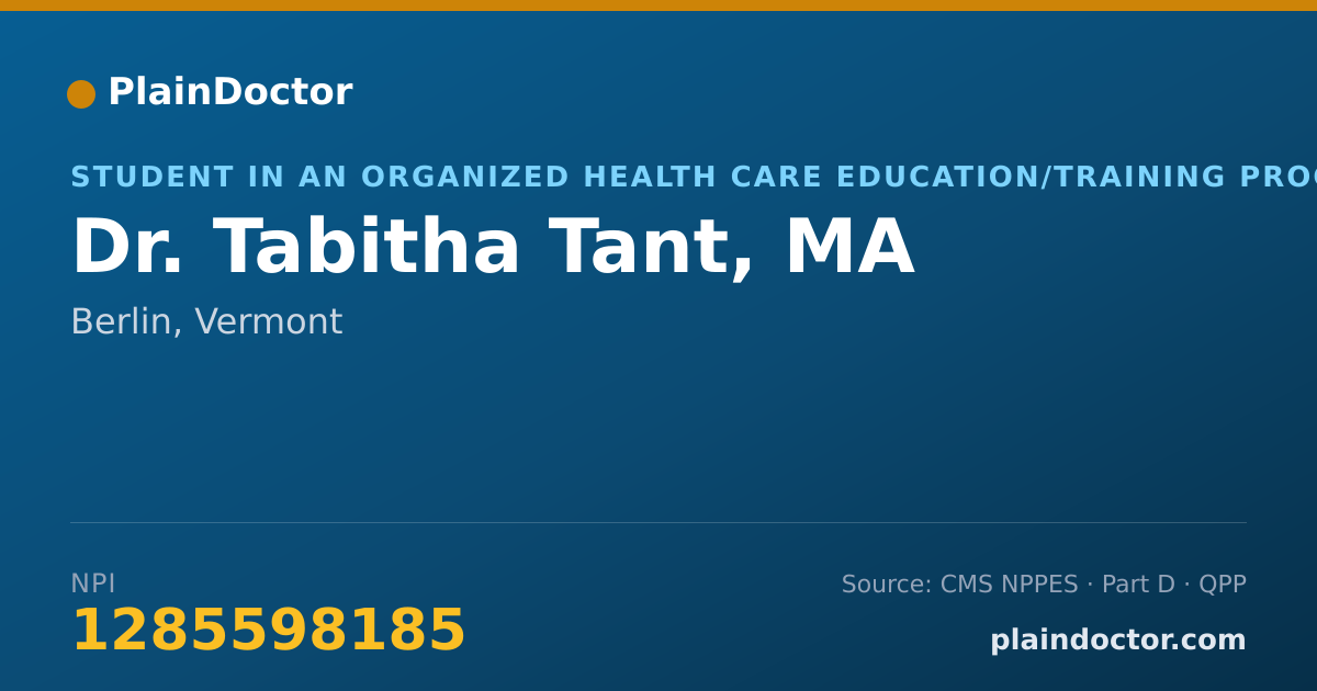 Shareable card for Tabitha Tant, MA - Student in an Organized Health Care Education/Training Program, Berlin, VT