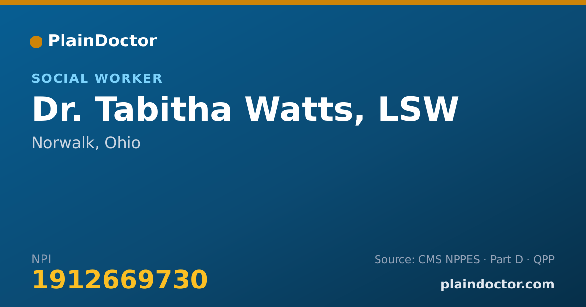 Shareable card for Tabitha Watts, LSW - Social Worker, Norwalk, OH